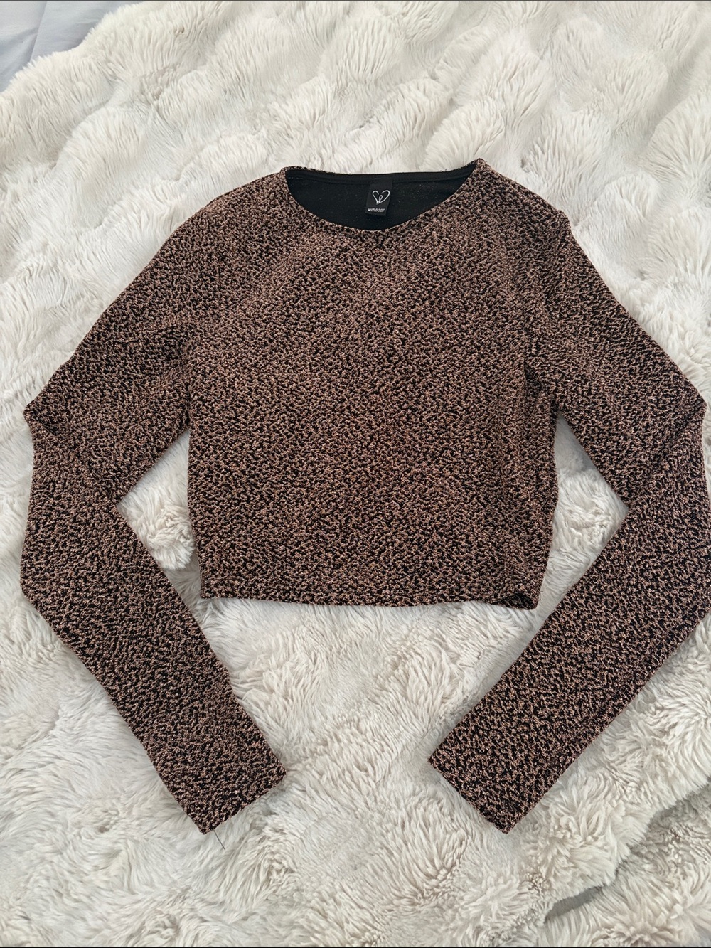 Windsor Gold and Black Speckled Cropped Long Sleeve Top
